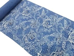 アンティーク　本藍型染　唐花模様　はぎれ反物